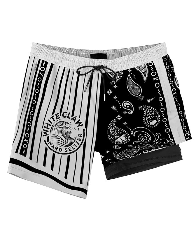 Paisley Half White White Claw Compression Liner Swim Trunks