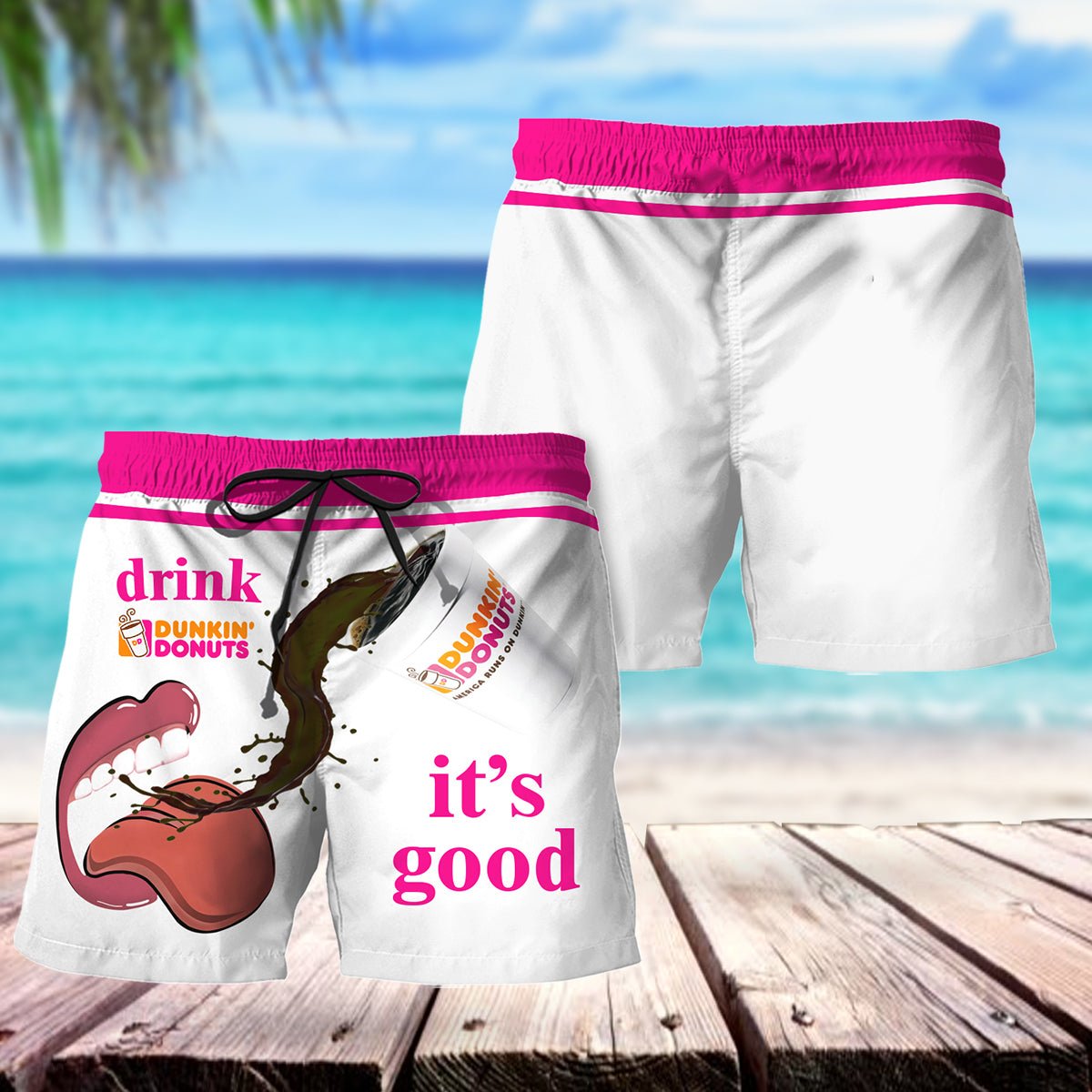 Let s Drink Dunkin Donuts Swim Trunks Dunkin Donuts Beach Shorts