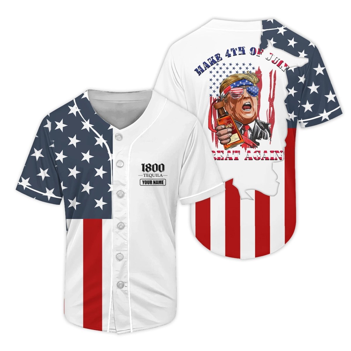 Personalized 1800 Tequila Donald Trump Independence Day Baseball Jersey - Flexiquor.com