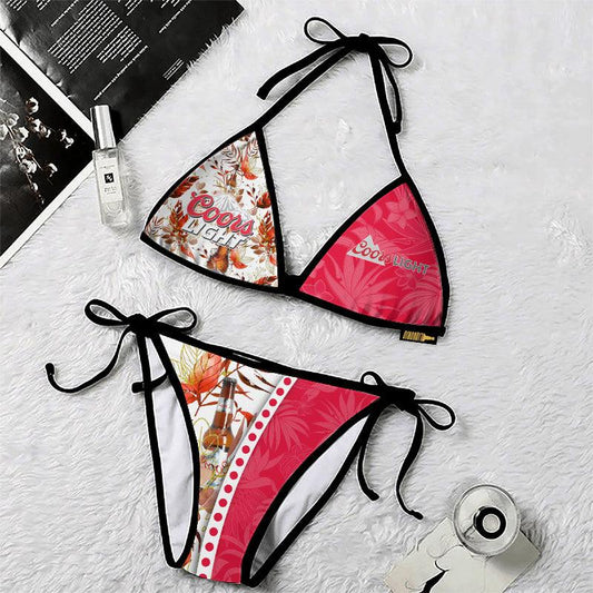 Coors Light Pink Flower Triangle Beach Bikini