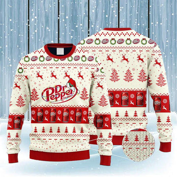 Dr Pepper Reindeer Snowy Night Ugly Sweater