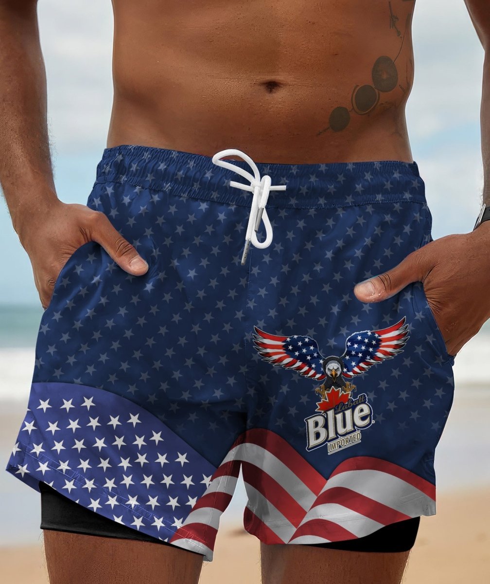 American Eagle Labatt Blue Compression Liner Swim Trunks - Flexiquor.com