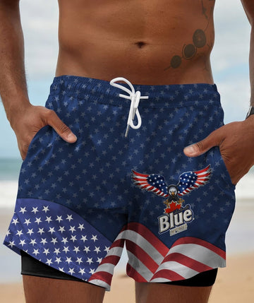 American Eagle Labatt Blue Compression Liner Swim Trunks - Flexiquor.com