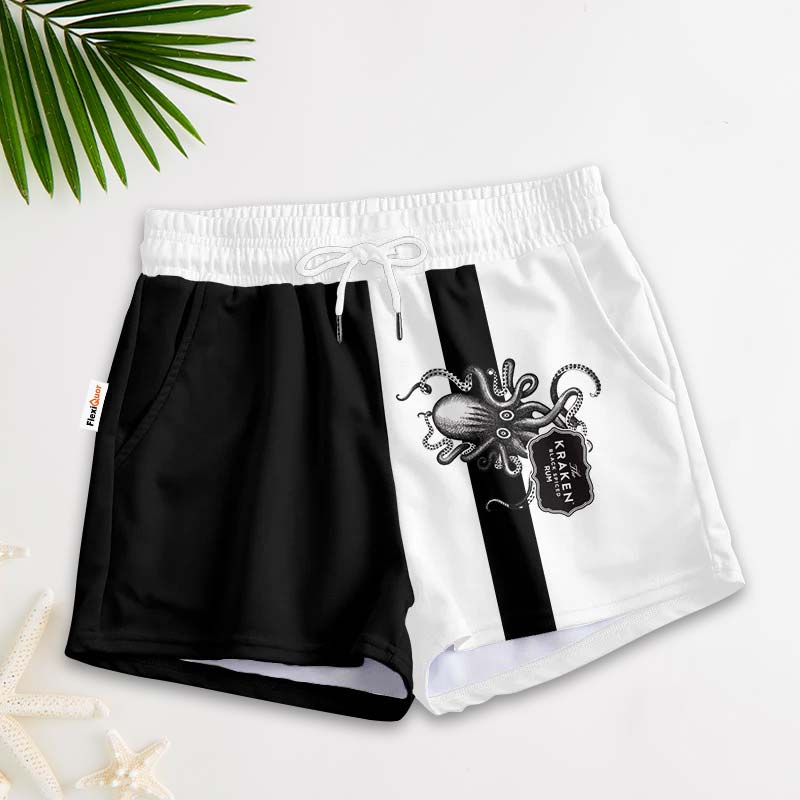 Black White Kraken Rum Women's Casual Shorts - Flexiquor.com