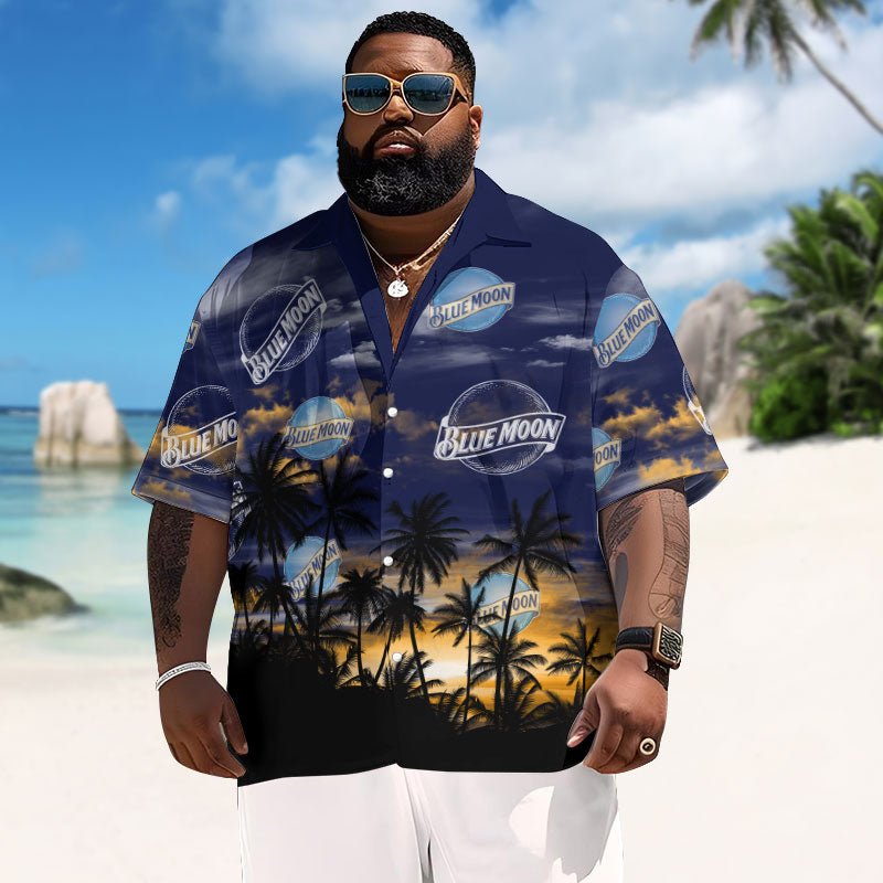 Blue Moon Sunset Men's Plus Size Hawaiian Shirt - Flexiquor.com