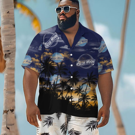 Blue Moon Sunset Men's Plus Size Hawaiian Shirt - Flexiquor.com