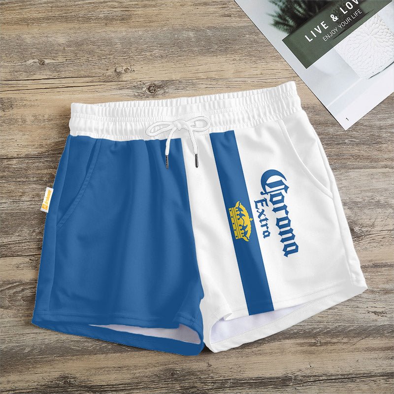 Blue White Corona Extra Women's Casual Shorts - Flexiquor.com