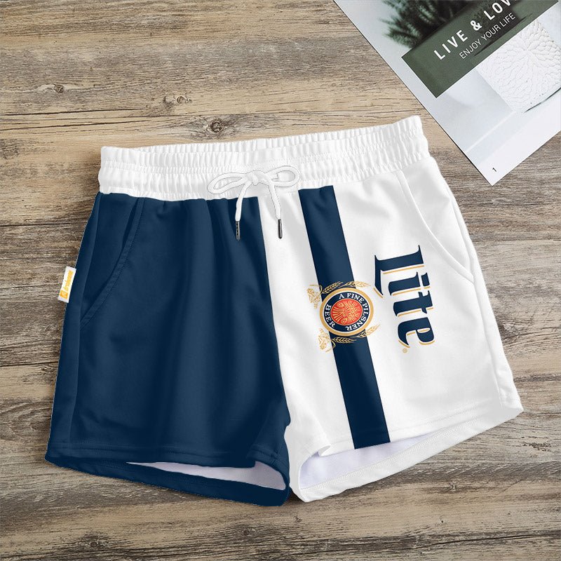 Blue White Miller Lite Women's Casual Shorts - Flexiquor.com