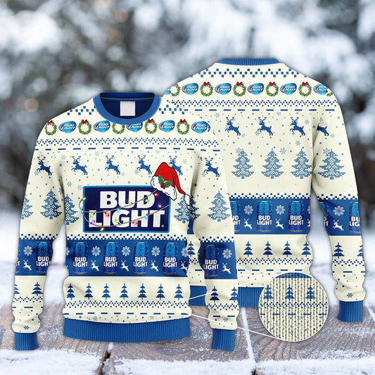 Bud Light Reindeer Snowy Night Ugly Sweater