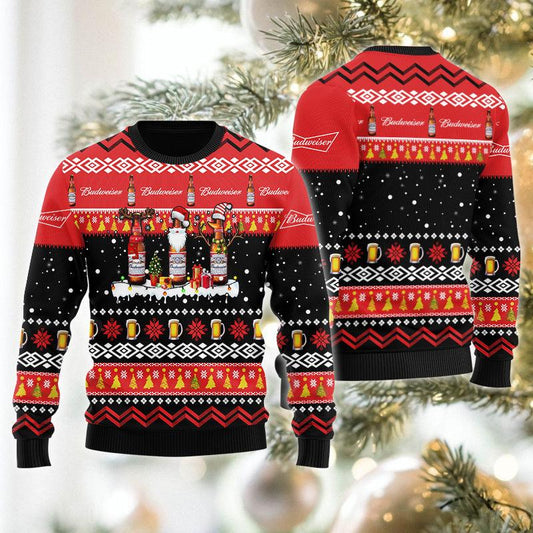 Budweiser Santa Reindeer Snowflake Ugly Christmas Sweater