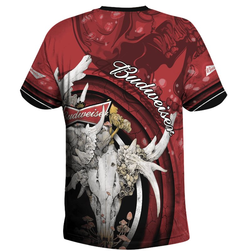 Budweiser Deer Skull With Mushrooms T - Shirt - Flexiquor.com