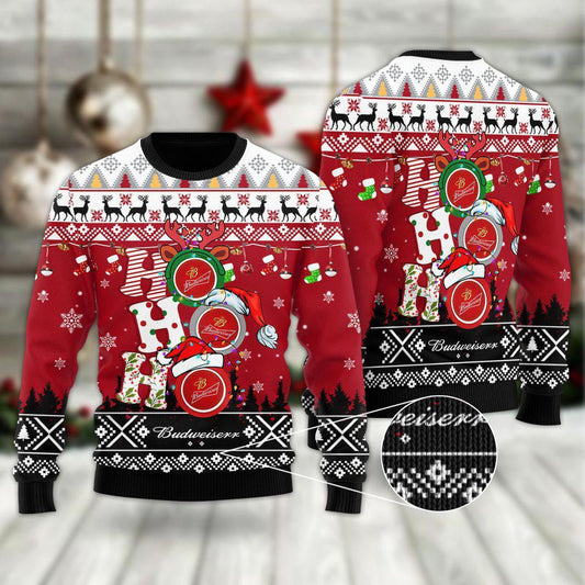 Budweiser Christmas HOHOHO Ugly Sweater - Flexiquor.com