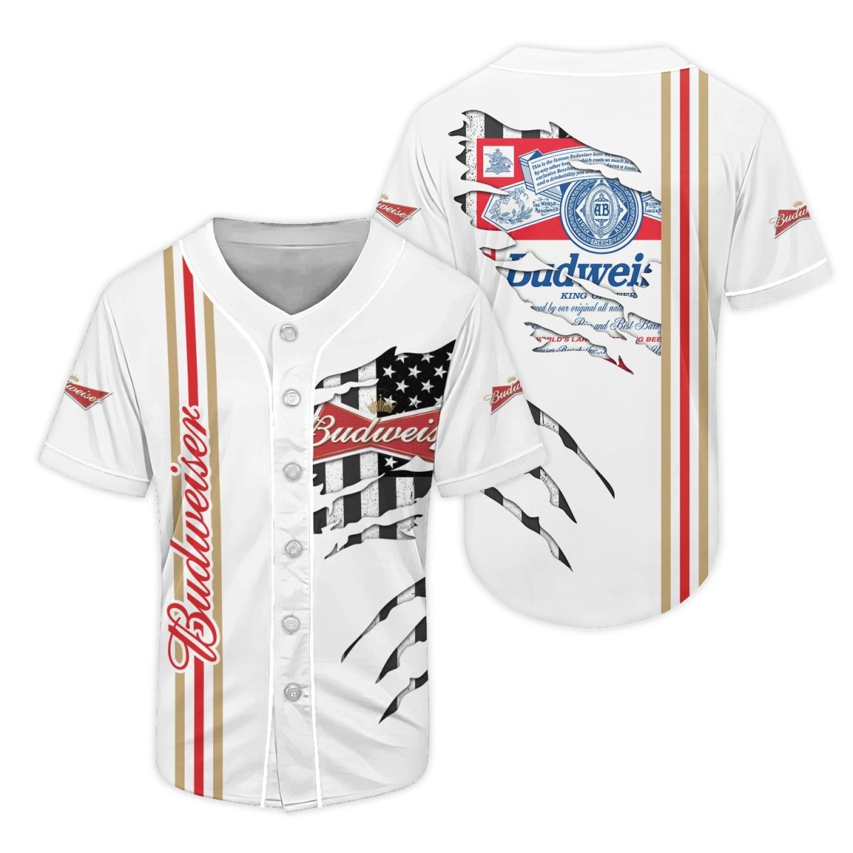 Budweiser Claw Scratches Baseball Jersey - Flexiquor.com