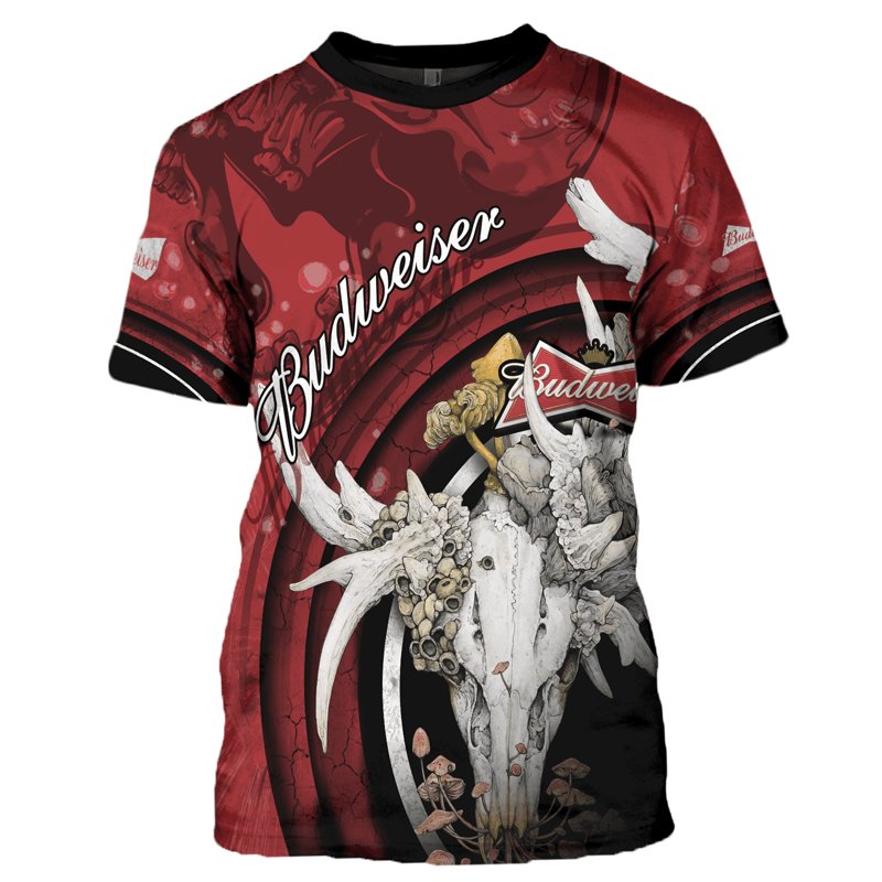 Budweiser Deer Skull With Mushrooms T - Shirt - Flexiquor.com