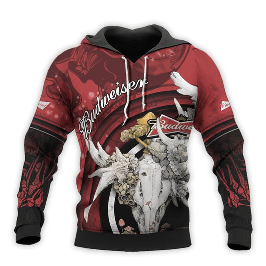 Personalized Budweiser Deer Skull With Mushrooms Hoodie & Zip Hoodie - Flexiquor.com