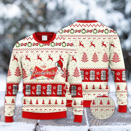 Budweiser Reindeer Snowy Night Ugly Sweater