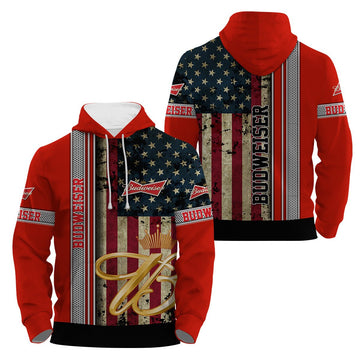 Budweiser Stainless Steel American Flag Hoodie & Zip Hoodie - Flexiquor.com