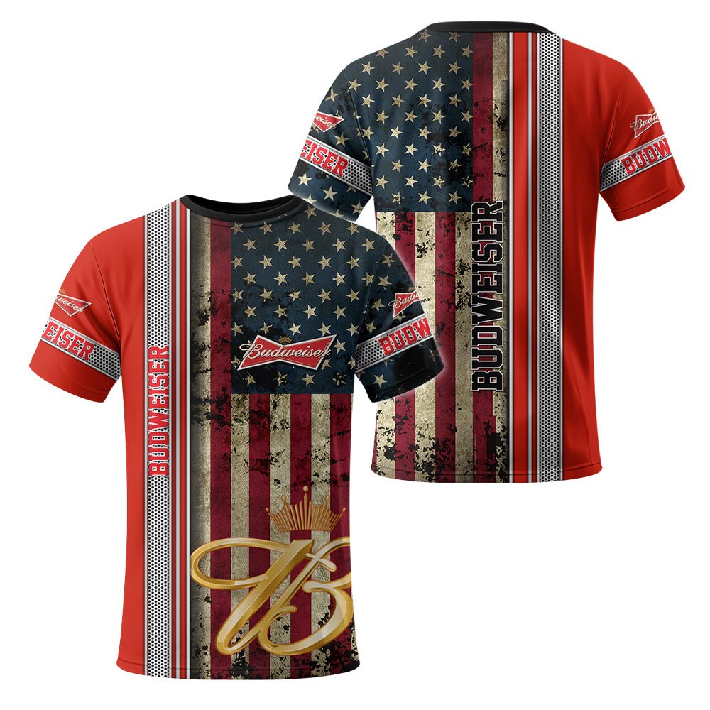 Budweiser Stainless Steel American Flag T-Shirt - Flexiquor.com
