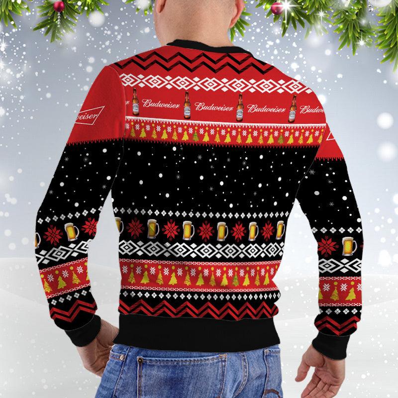 Budweiser Santa Reindeer Snowflake Ugly Christmas Sweater