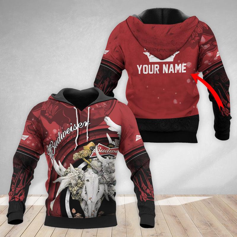 Personalized Budweiser Deer Skull With Mushrooms Hoodie & Zip Hoodie - Flexiquor.com