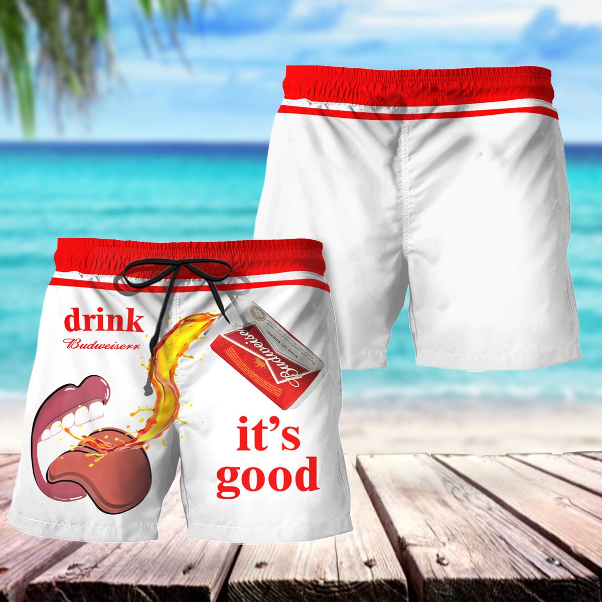 Let's Drink Budweiser Swim Trunks - Flexiquor.com