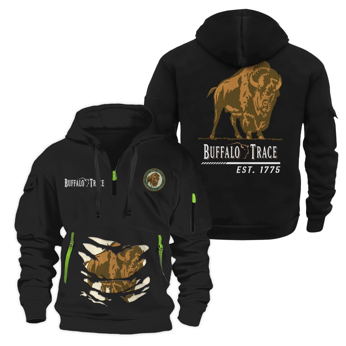 Buffalo Trace Scratches Marks Half Zip Hooded Sweatshirt - Flexiquor.com