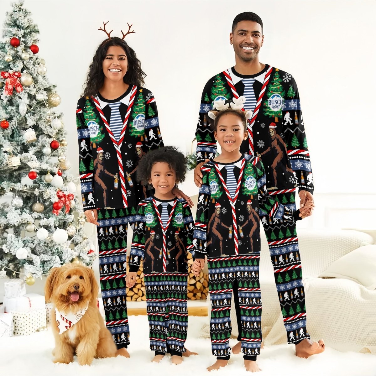 Busch Light Christmas Bigfoot Family Pajamas Set - Flexiquor.com