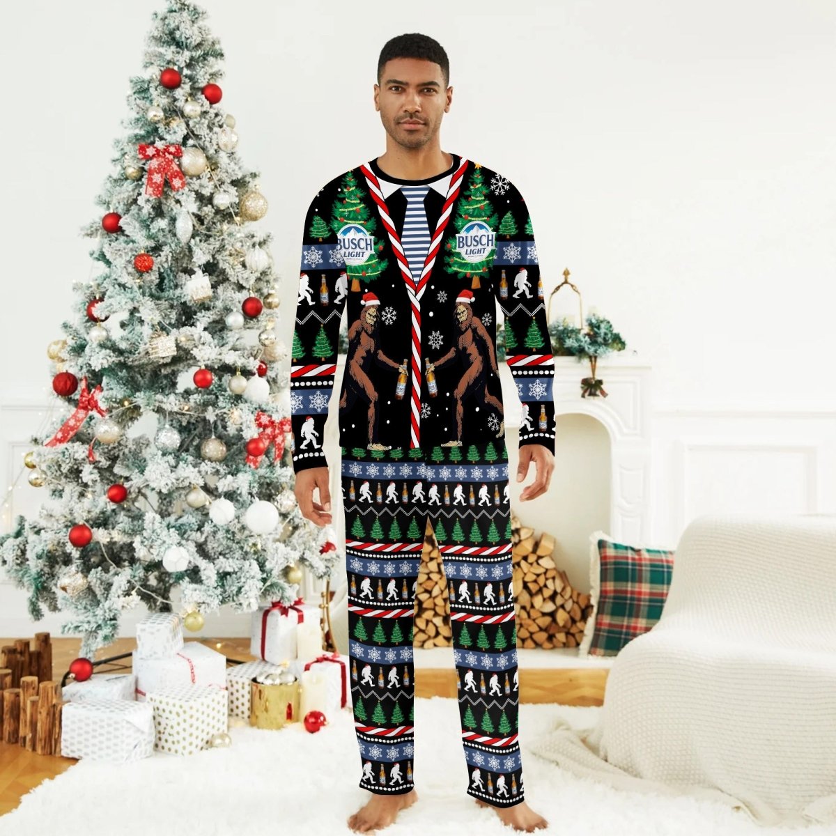 Busch Light Christmas Bigfoot Family Pajamas Set - Flexiquor.com