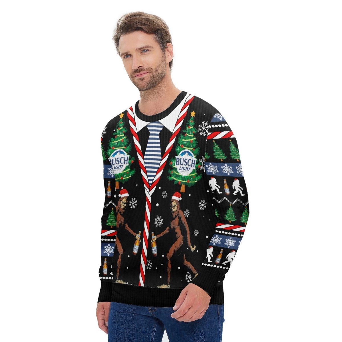 Busch Light Christmas Bigfoot Ugly Sweater - Flexiquor.com