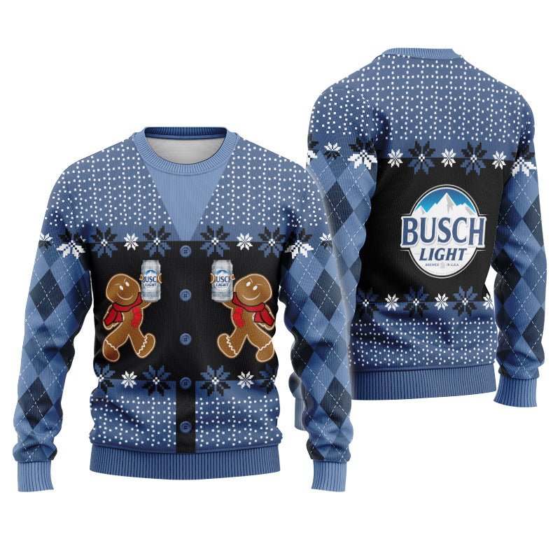 Busch Light Christmas Gingerbread Ugly Sweater - Flexiquor.com