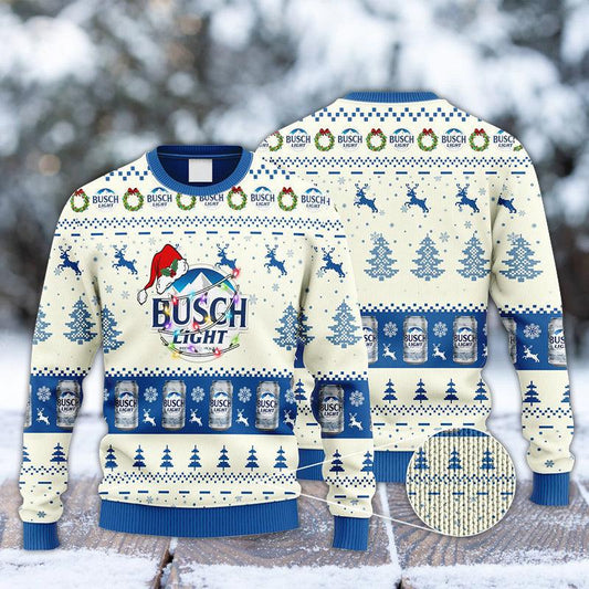 Busch Light Reindeer Snowy Night Ugly Sweater