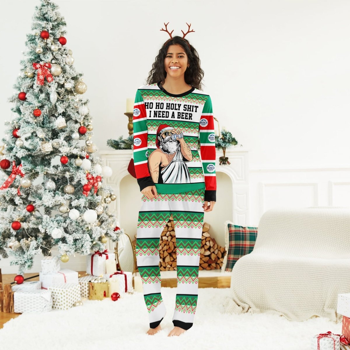 Busch Light Santa Need A Beer Family Pajamas Set - Flexiquor.com