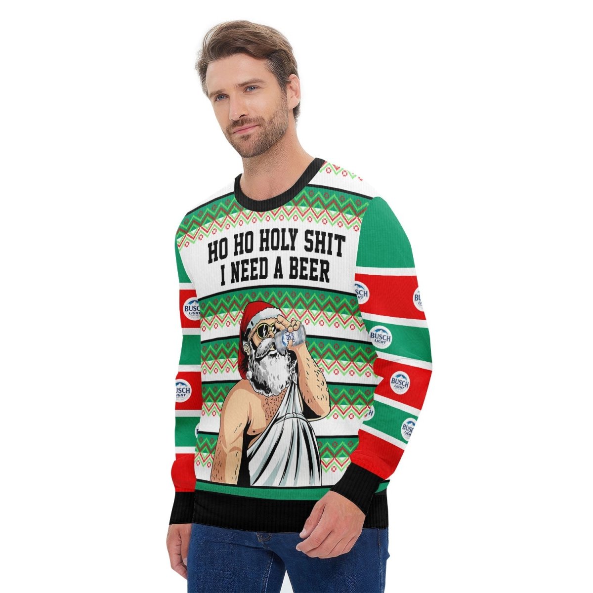 Busch Light Santa Need A Beer Ugly Sweater - Flexiquor.com