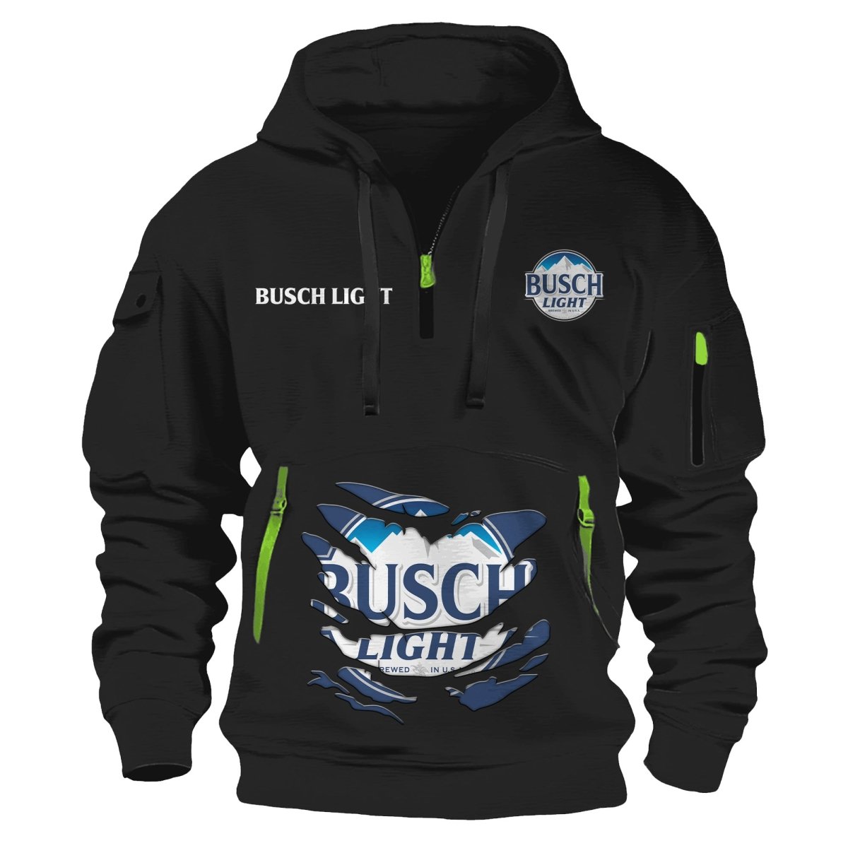 Busch Light Scratches Marks Half Zip Hooded Sweatshirt - Flexiquor.com