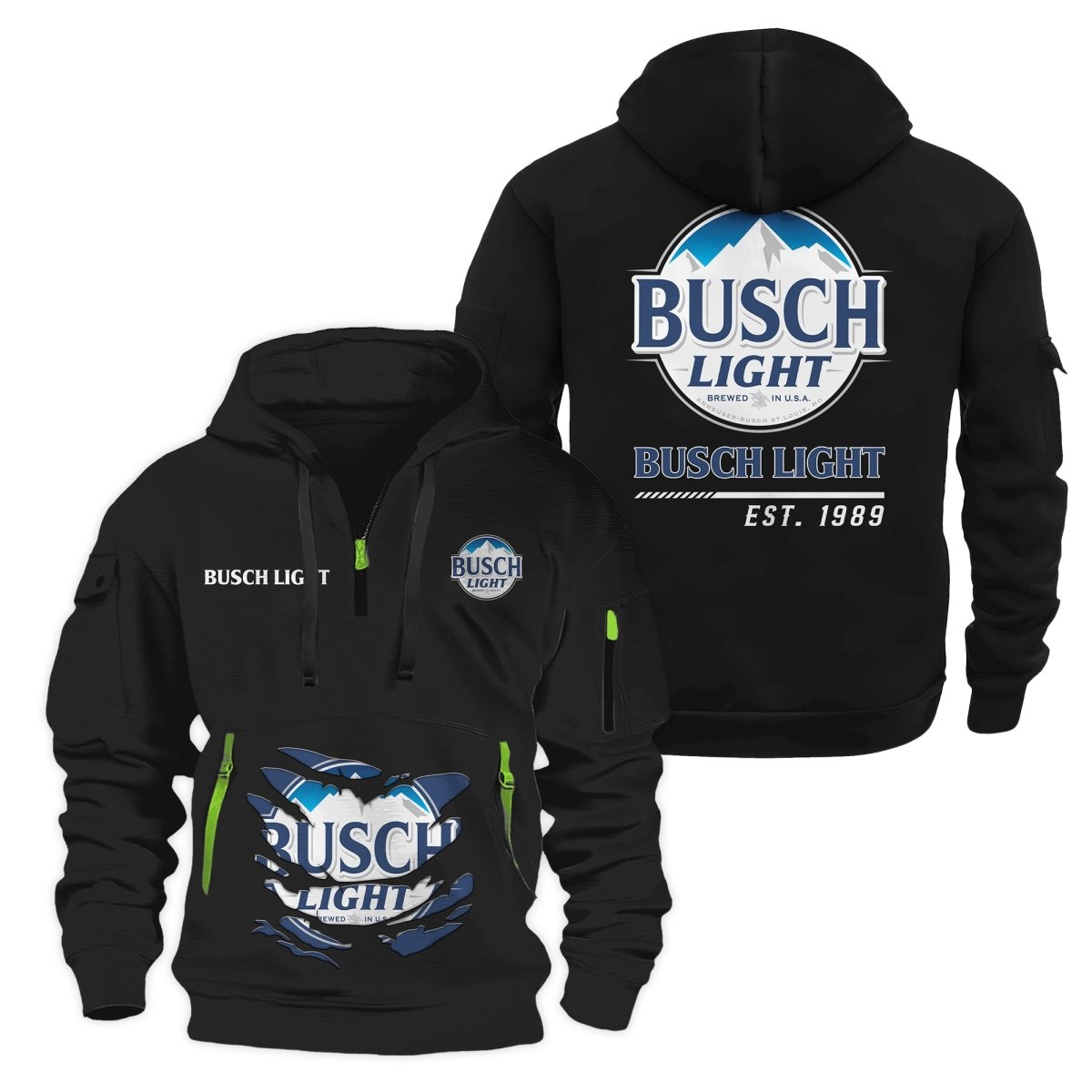 Busch Light Scratches Marks Half Zip Hooded Sweatshirt - Flexiquor.com