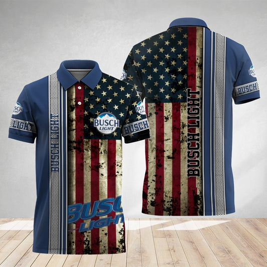 Busch Light Stainless Steel American Flag Polo Shirt - Flexiquor.com