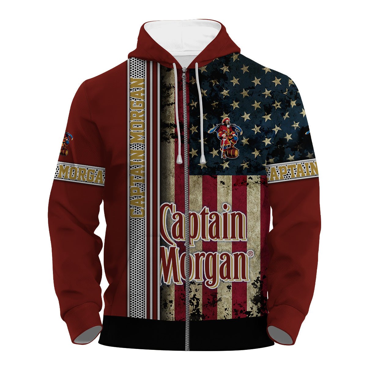 Captain Morgan Stainless Steel American Flag Hoodie & Zip Hoodie - Flexiquor.com