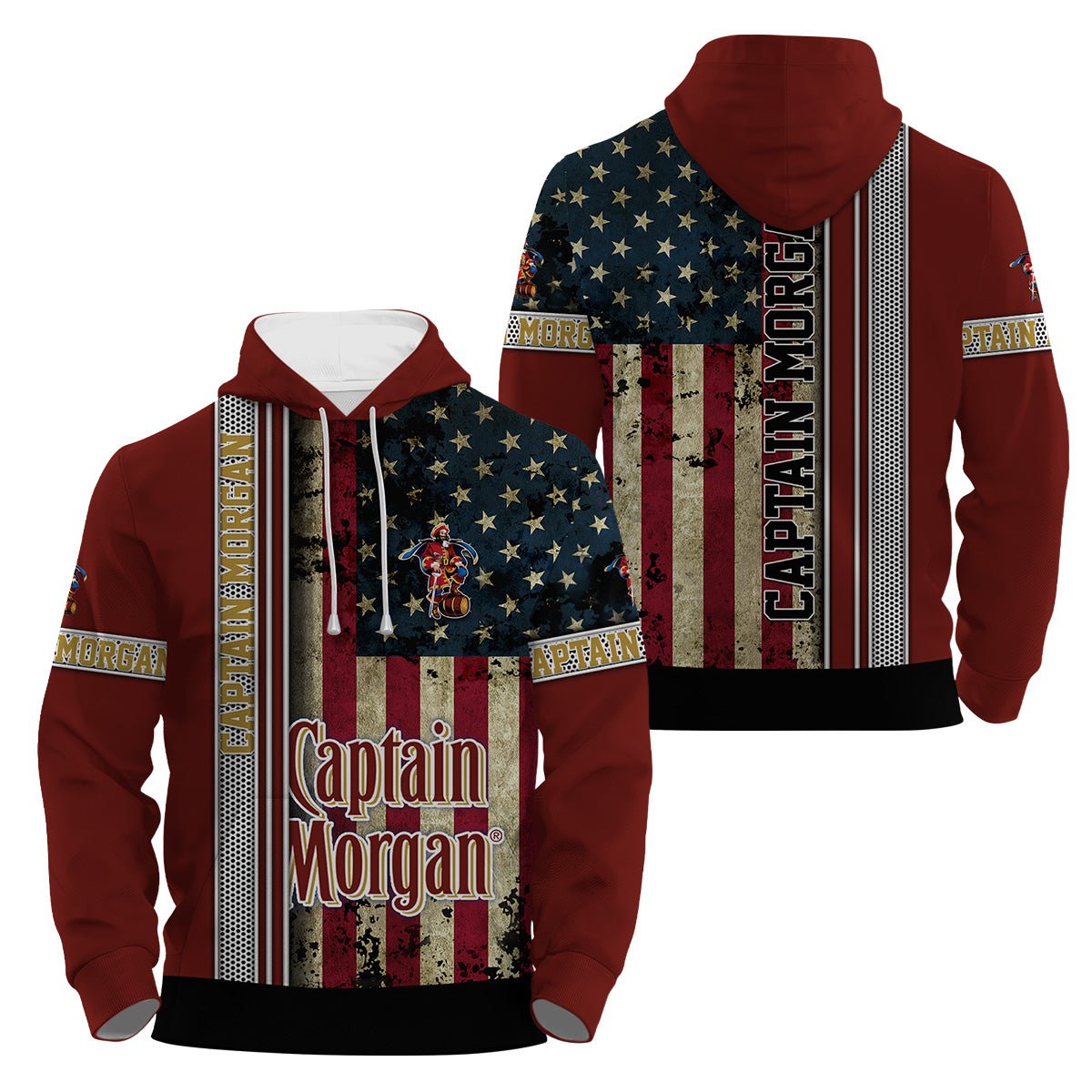 Captain Morgan Stainless Steel American Flag Hoodie & Zip Hoodie - Flexiquor.com