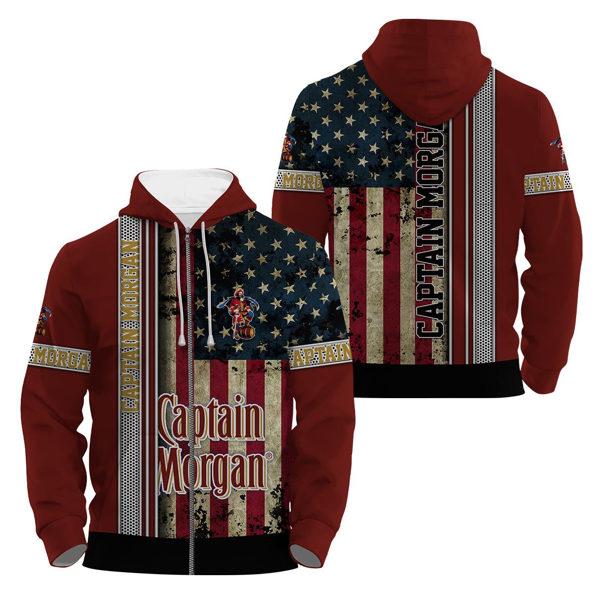 Captain Morgan Stainless Steel American Flag Hoodie & Zip Hoodie - Flexiquor.com