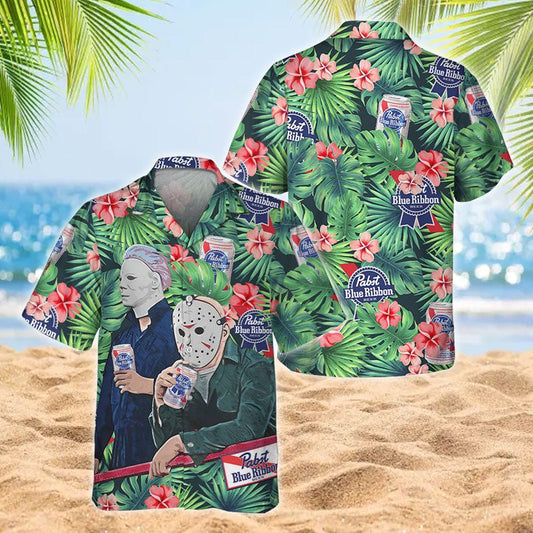 Chilling Halloween With Pabst Blue Ribbon Hawaiian Shirt - Flexiquor.com