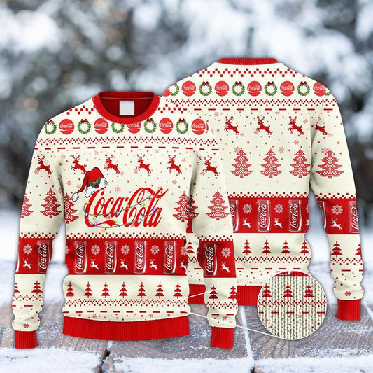 Coca Cola Reindeer Snowy Night Ugly Sweater