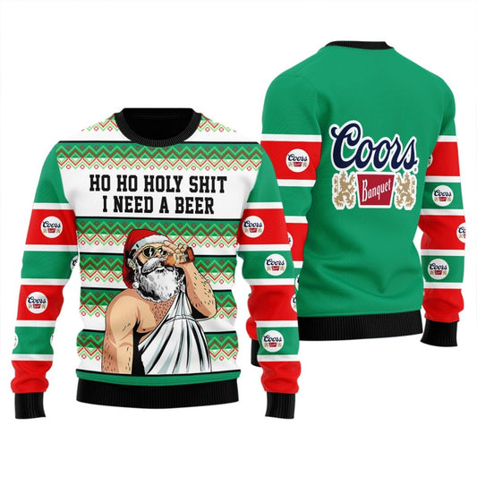 Coors Banquet Santa Need A Beer Ugly Sweater - Flexiquor.com