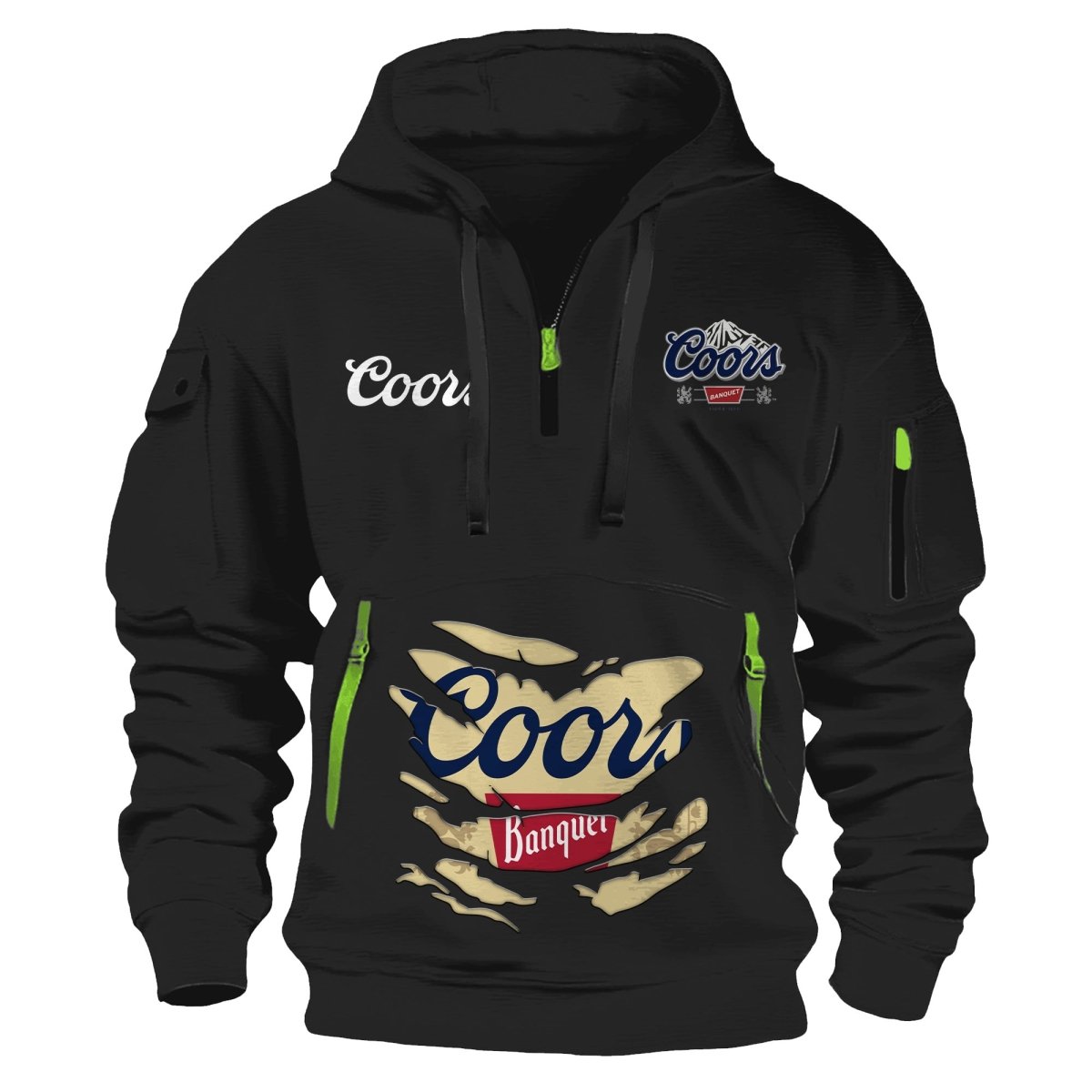 Coors Banquet Scratches Marks Half Zip Hooded Sweatshirt - Flexiquor.com