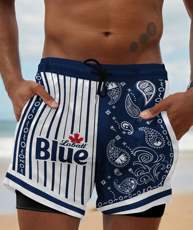 Paisley Half White Labatt Blue Compression Liner Swim Trunks - Flexiquor.com