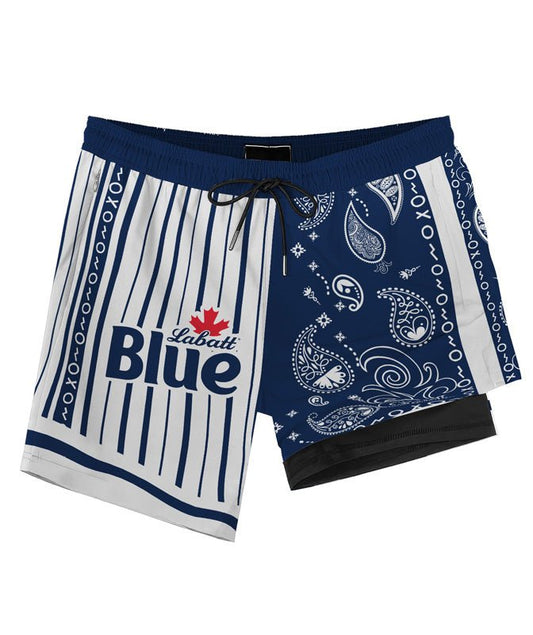 Paisley Half White Labatt Blue Compression Liner Swim Trunks - Flexiquor.com