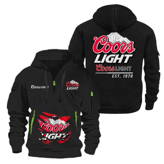 Coors Light Scratches Marks Half Zip Hooded Sweatshirt - Flexiquor.com