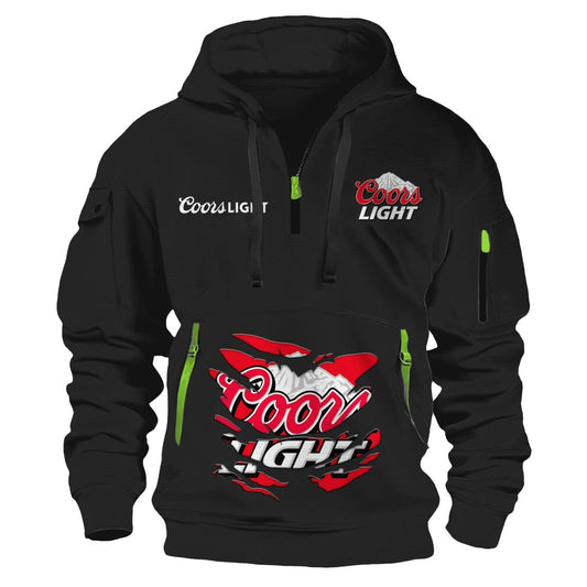 Coors Light Scratches Marks Half Zip Hooded Sweatshirt - Flexiquor.com