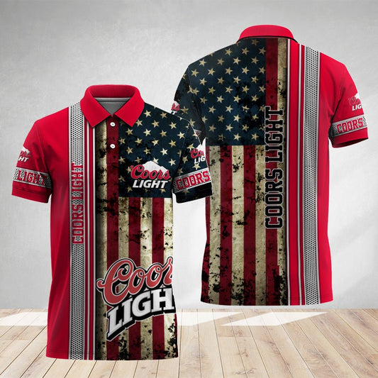 Coors Light Stainless Steel American Flag Polo Shirt - Flexiquor.com