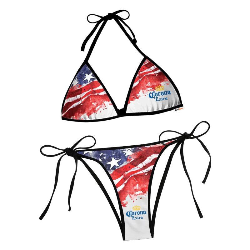 Corona Blur American Flag Triangle Beach Bikini - Flexiquor.com