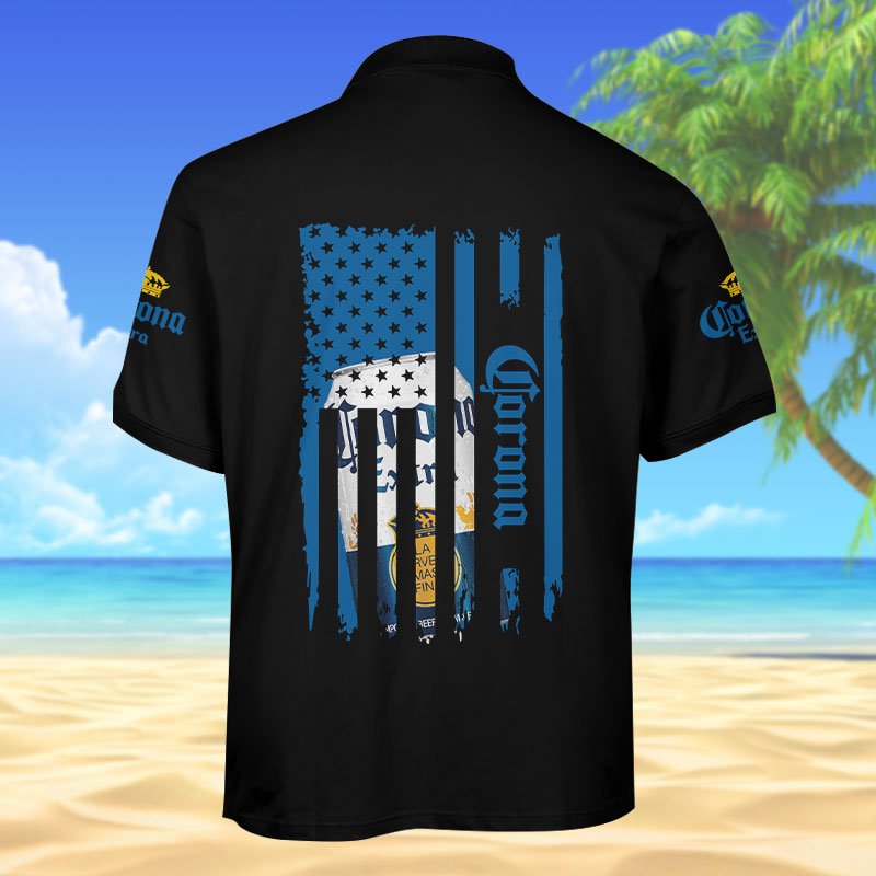 Corona Extra American Flag Men's Plus Size Polo Shirt - Flexiquor.com